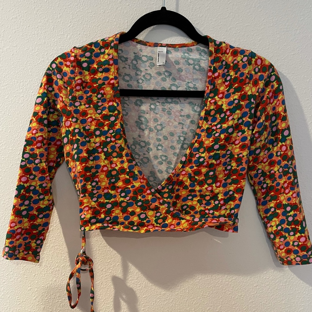 American apparel flower crossover shirt